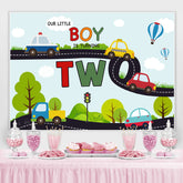 Lofaris Cartoon Car In The Highway 2nd Birthday Backdrop For Boy